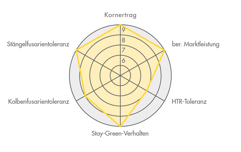 Ertragsdiamant für die Maissorte FARMACTOS 2023 (Körnermais) Ertragsdiamant für die Maissorte FARMACTOS 2023 (Körnermais)