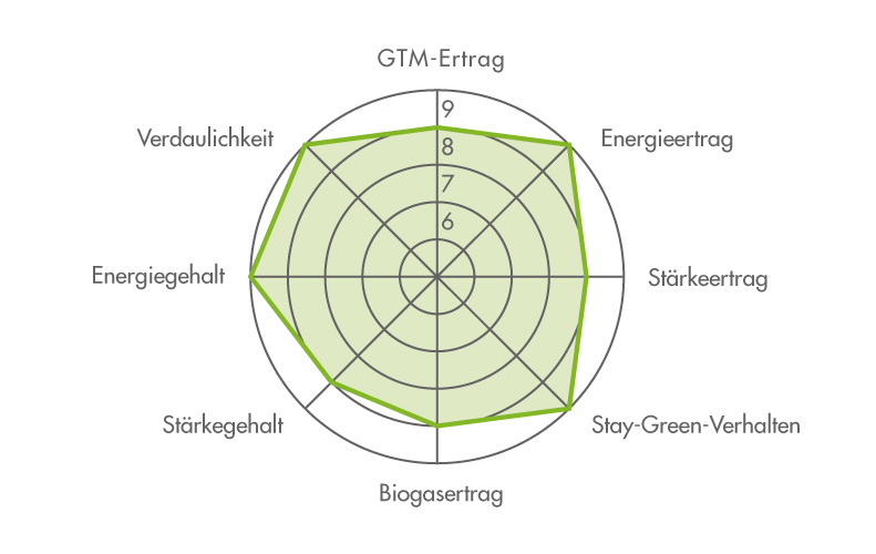 Ertragsdiamant für die Maissorte FARMIDABEL 2023 (Silomais) Ertragsdiamant für die Maissorte FARMIDABEL 2023 (Silomais)