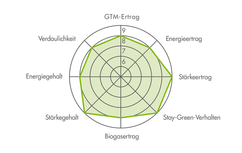 Ertragsdiamant für die Maissorte FARMUMBA 2023 (Silomais) Ertragsdiamant für die Maissorte FARMUMBA 2023 (Silomais)